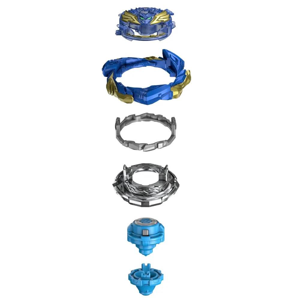 Hasbro Beyblade spinning top with launcher showing all removable parts separated