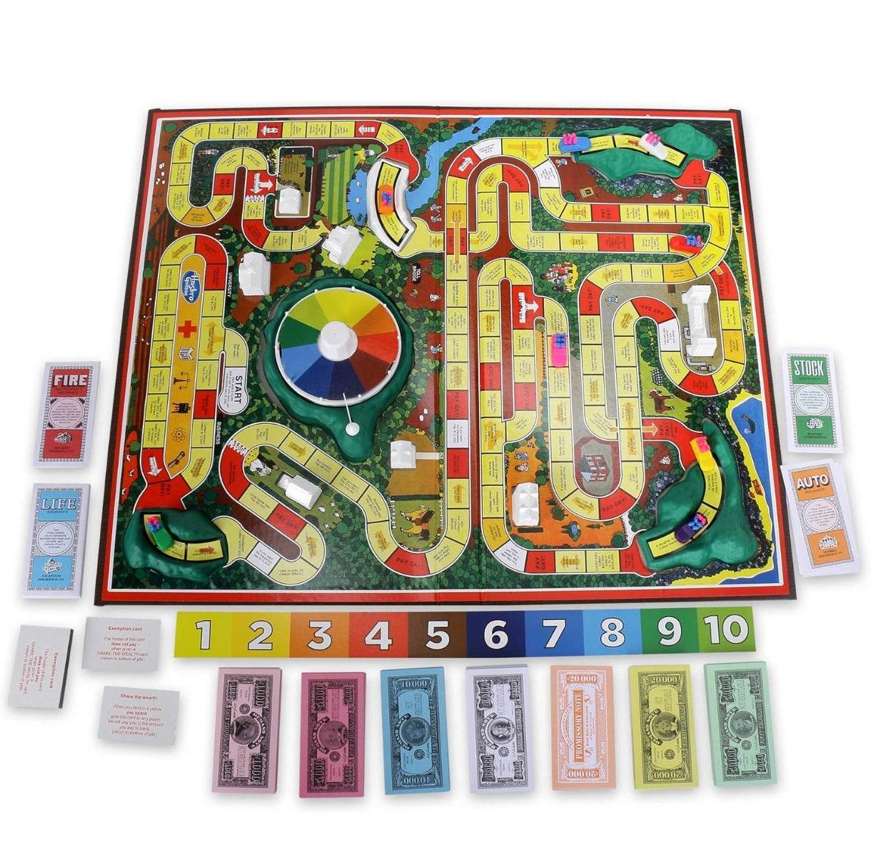 Colorful Hasbro board game featuring a spinner and money for family fun and strategy