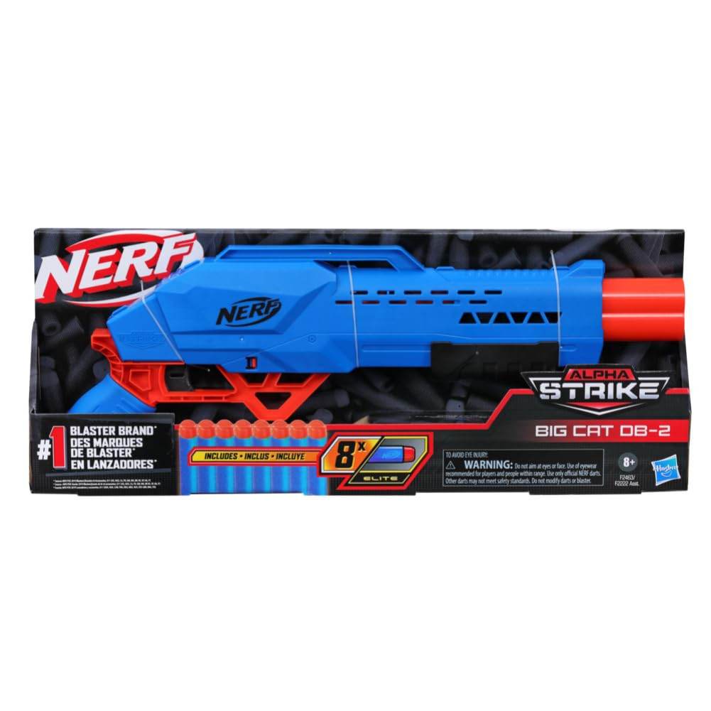 Hasbro Nerf Alpha Strike Big Cat DB-2 double barrel Nerf gun for kids with 8 foam darts