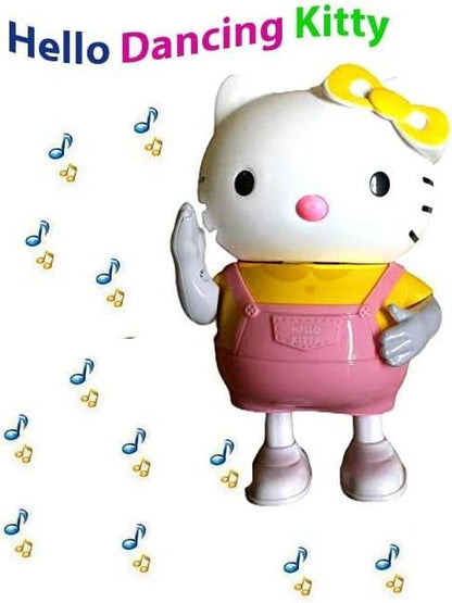 Hello Kitty musical toy for kids featuring a dancing kitty in pink overalls and a yellow shirt