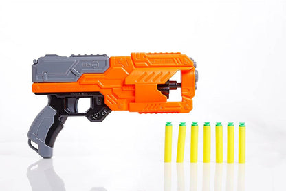 T-Rex the toyland Sitamarhi six dart rotating drum toy gun in orange and gray with six yellow darts