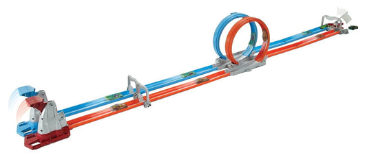 Hot Wheels Action Dual Loop Dash racing track set with two colorful loops and launcher for high-speed car races