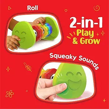 Colorful 2-in-1 baby toy for toddlers with squeaky sounds and rolling action