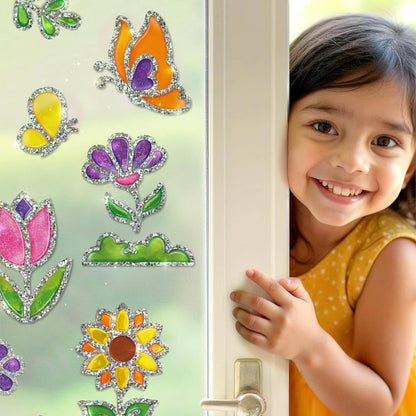 Colorful craft it kit for kids featuring door stickers with flowers and butterflies