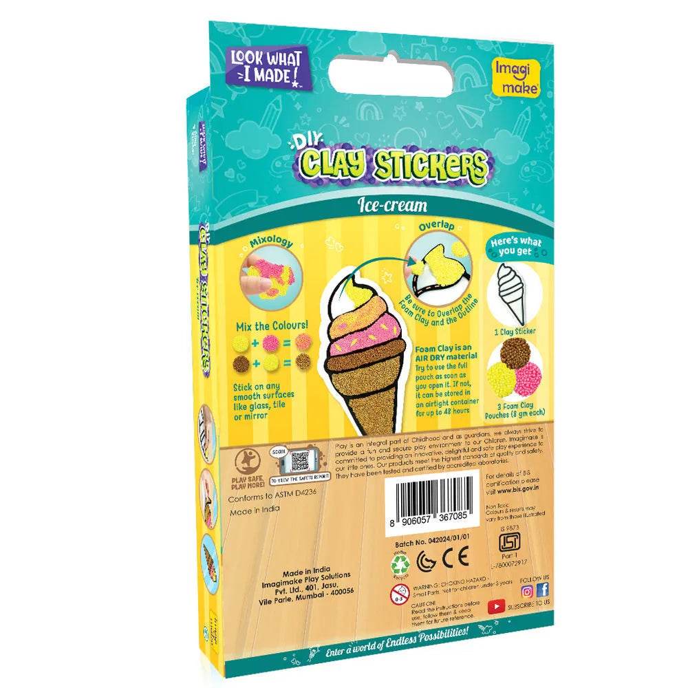 DIY clay stickers kit to create colorful ice cream designs for ages 5 and up