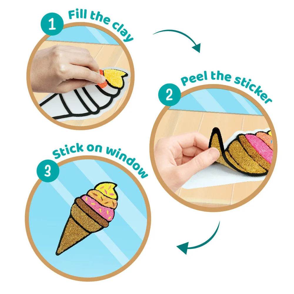 Colorful ice cream window sticker craft kit for kids with easy peel and stick instructions