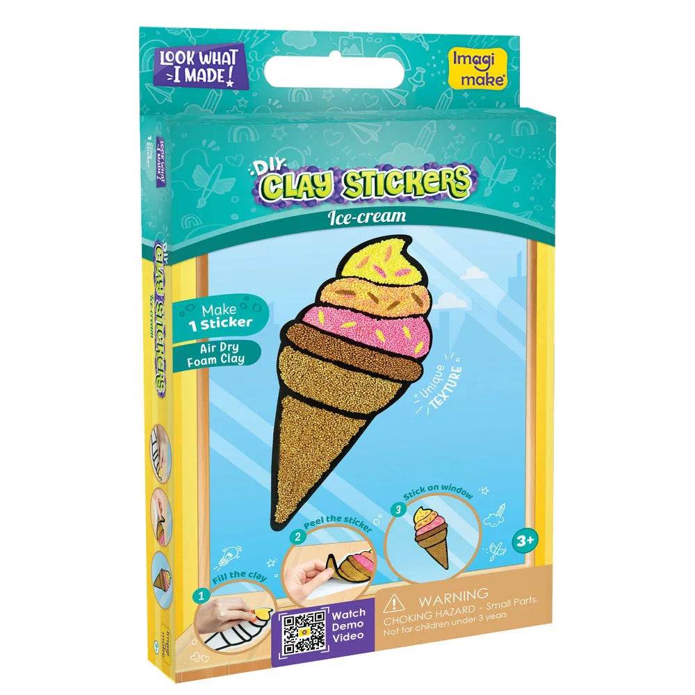 DIY clay stickers ice cream cone craft kit for ages 3 and up with colorful design