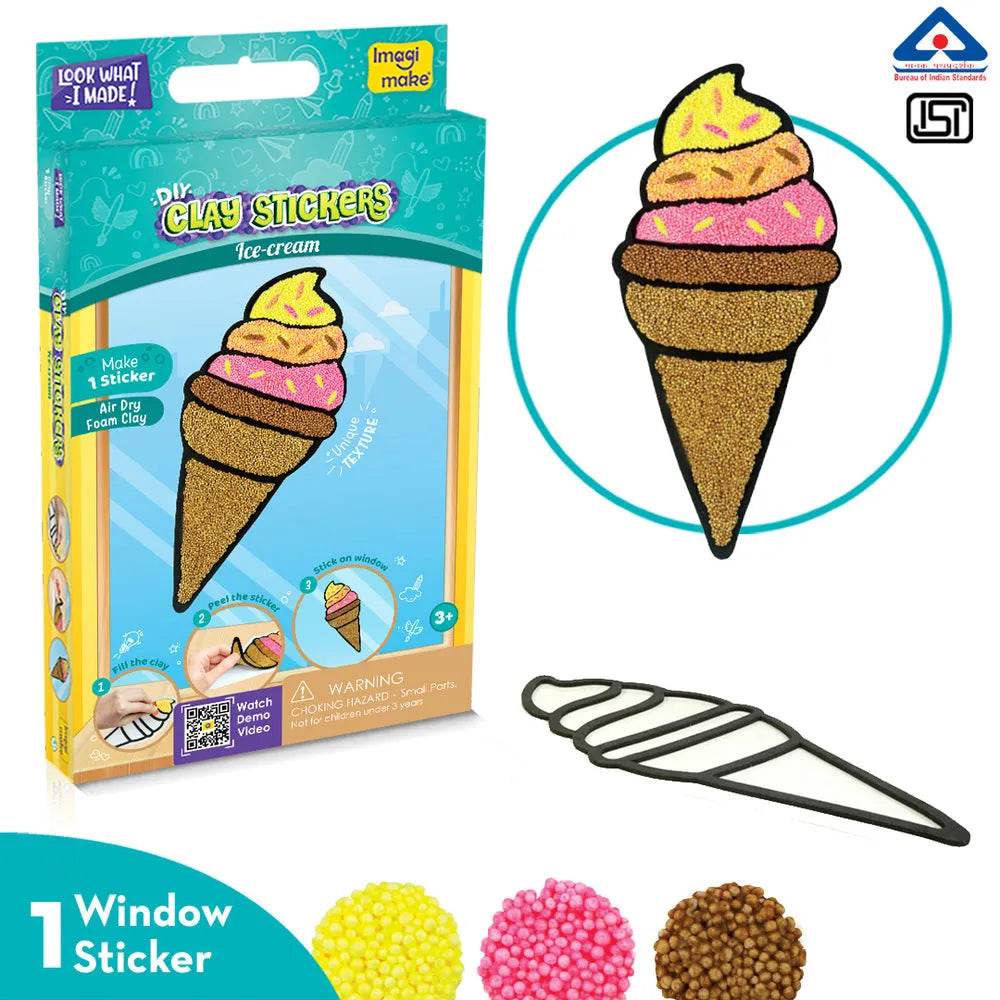 DIY clay stickers ice cream cone craft kit for ages 3 and up, perfect for creative projects