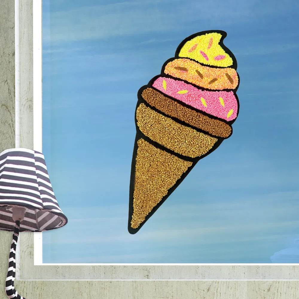 Colorful ice cream cone wall art perfect for kids' rooms featuring sprinkles and vibrant colors