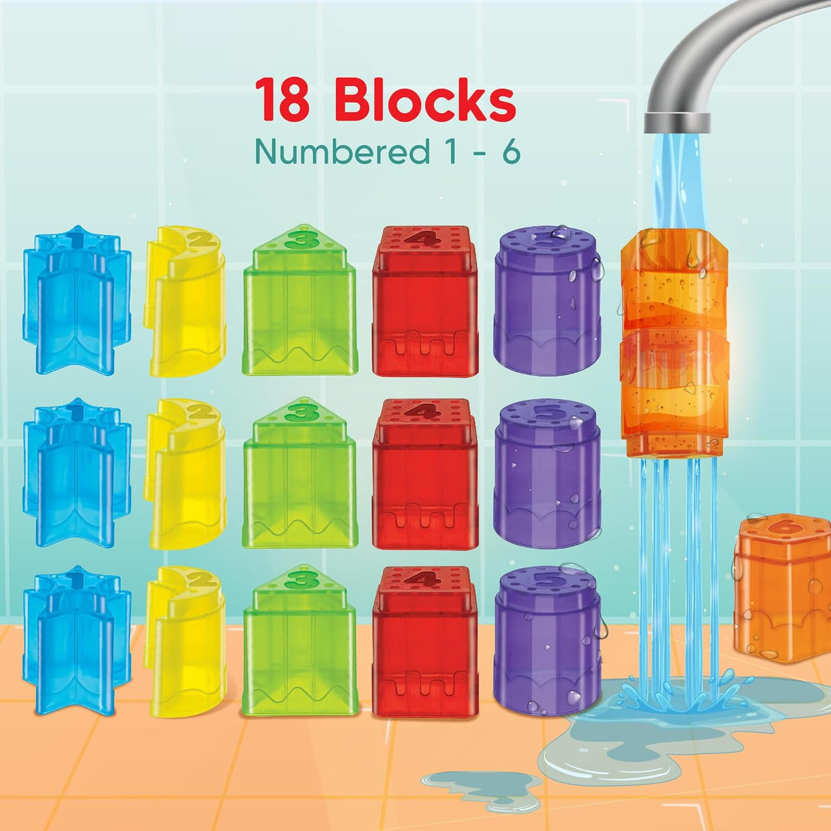 Colorful stacking blocks set for toddlers, ideal for playtime and learning with water action
