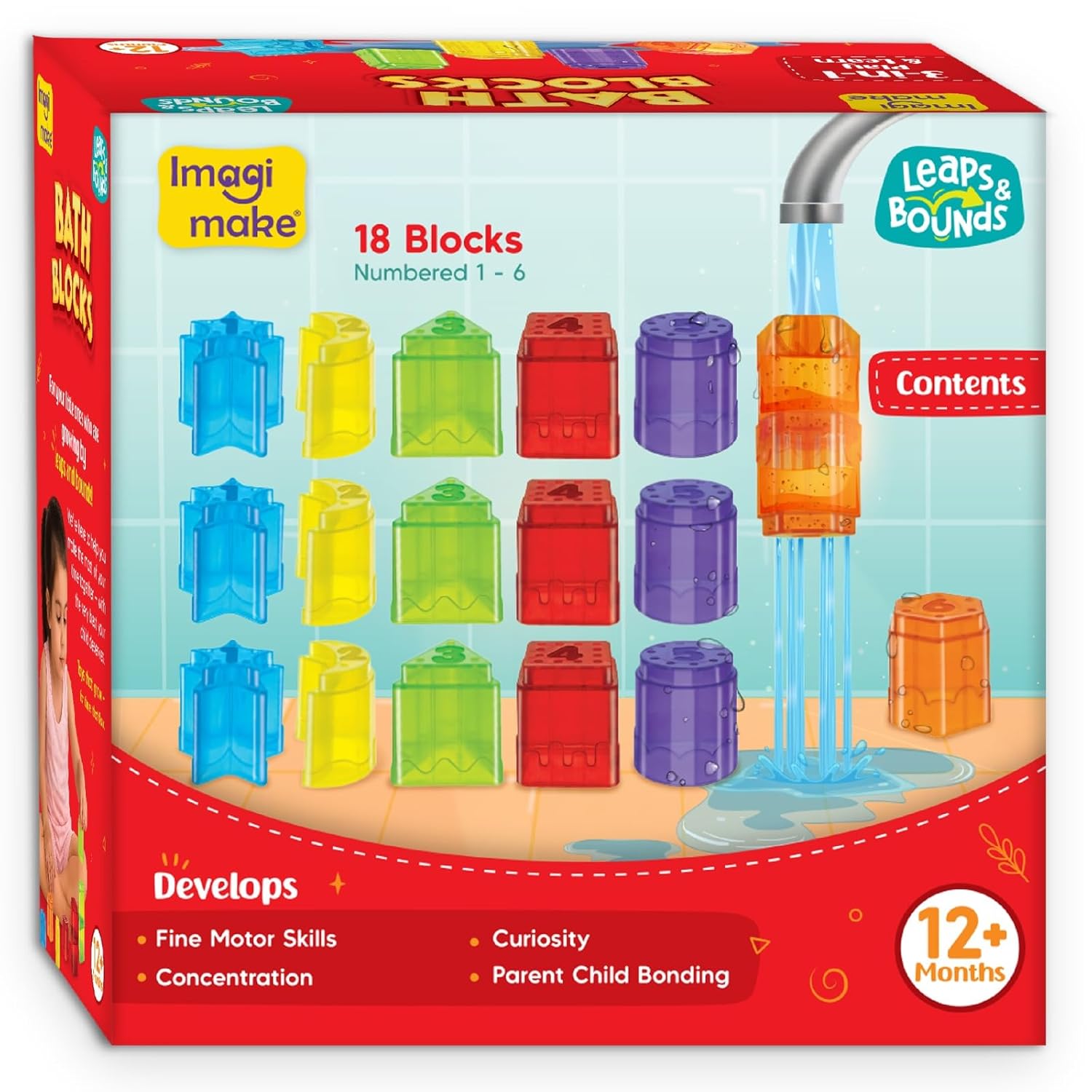 Colorful bath blocks set for toddlers to enhance fine motor skills and creativity, suitable for 12 months and up