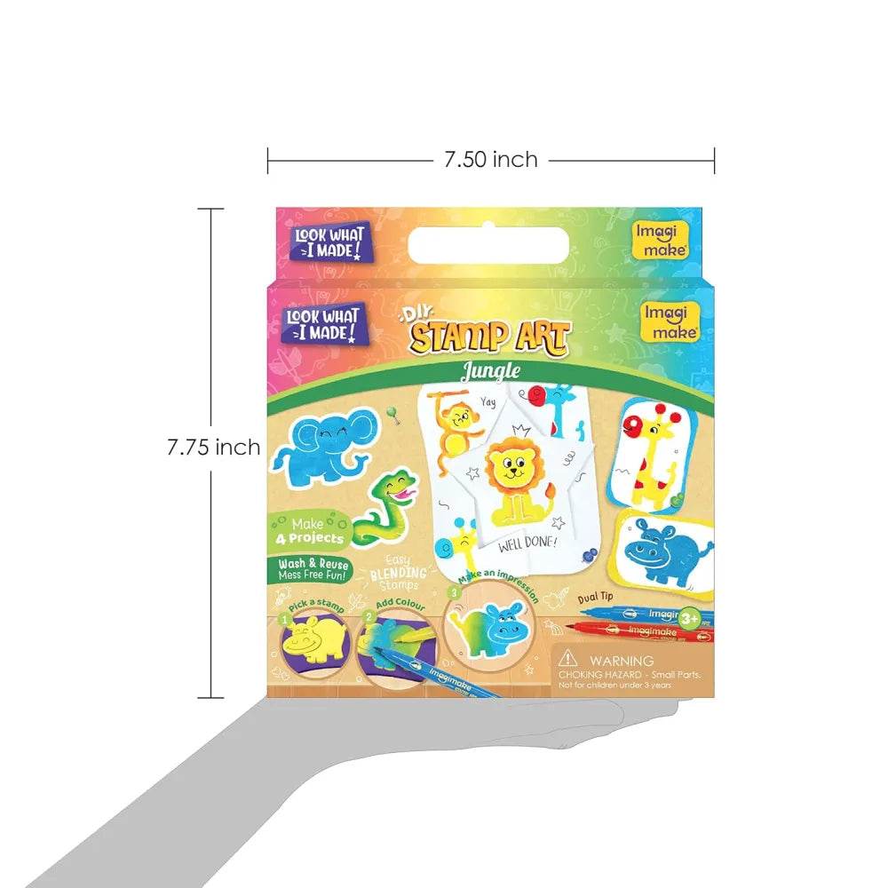DIY stamp art jungle set with colorful animal stamps and ink for ages 4 and up