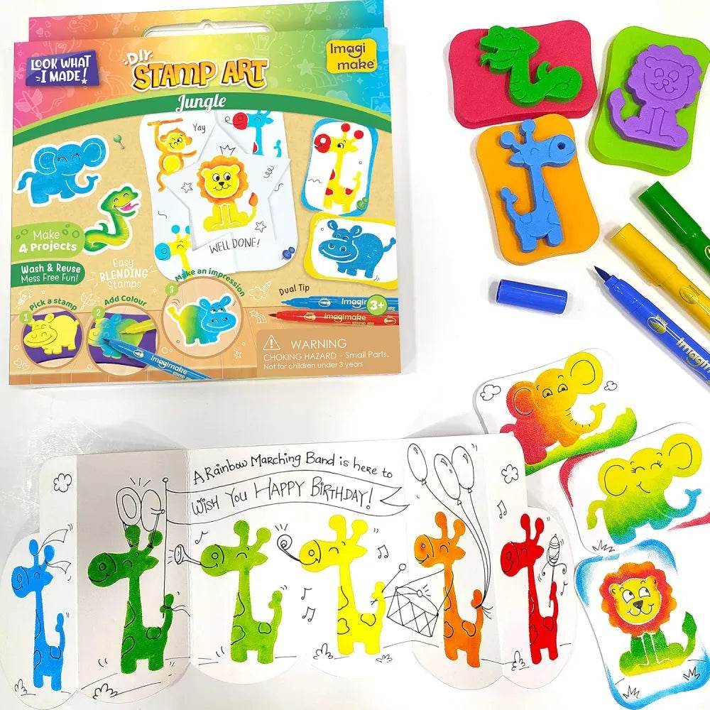 DIY Jungle Stamp Art Craft Kit with Colorful Animal Stamps for Kids aged 4-8 years