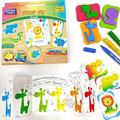 DIY Jungle Stamp Art Craft Kit with Colorful Animal Stamps for Kids aged 4-8 years
