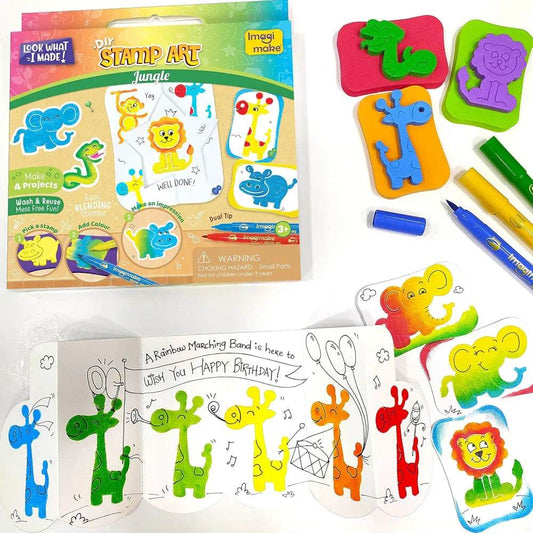 DIY Jungle Stamp Art Craft Kit with Colorful Animal Stamps for Kids aged 4-8 years