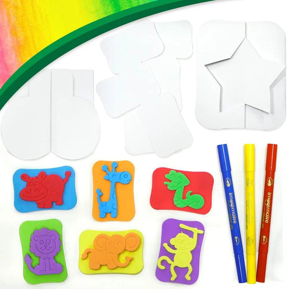 Colorful water coloring set with animal stencils and markers for kids aged 5 and up