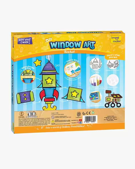 T-Rex the toyland Sitamarhi window art painting kit for kids with colorful rocket and train designs