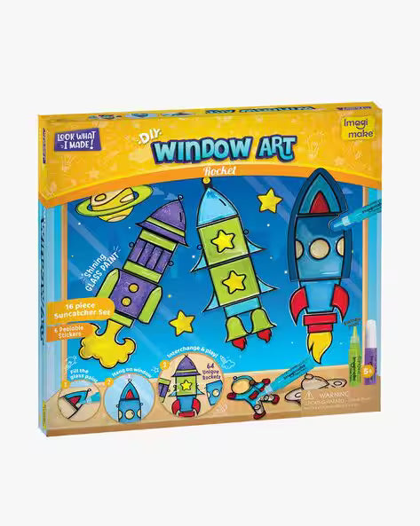 T-Rex the toyland Sitamarhi window art painting kit for kids with colorful rocket designs and sun catcher set