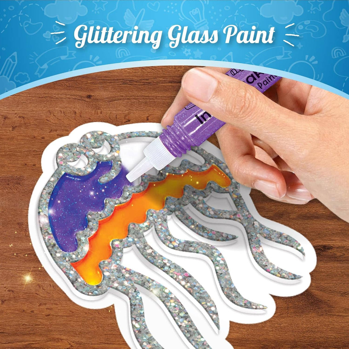 Colorful jellyfish craft kit using glittering glass paint for creative fun