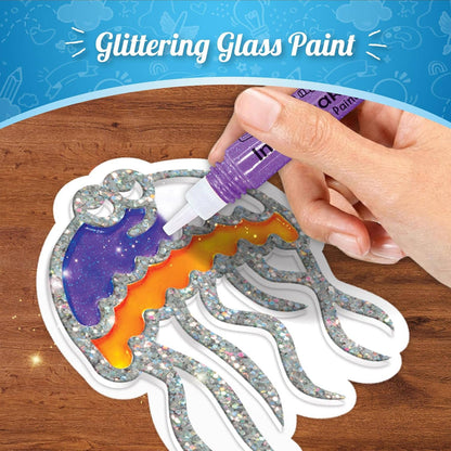Colorful jellyfish craft kit using glittering glass paint for creative fun