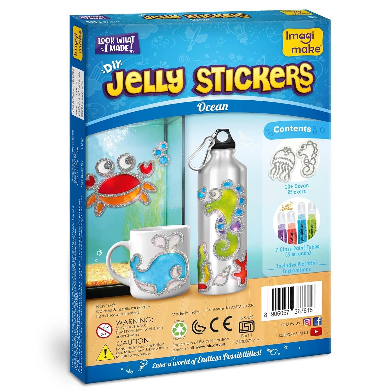 DIY Jelly Stickers Ocean craft kit for kids featuring 10 ocean-themed stickers