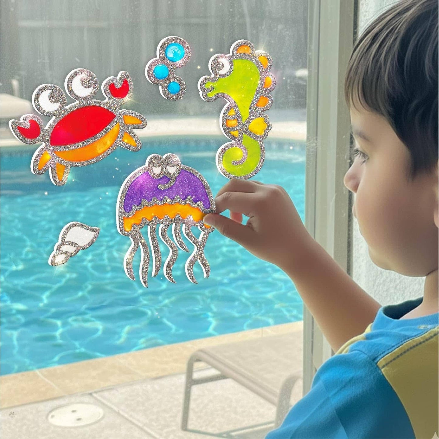 Colorful kit craft window stickers with ocean animals for creative play and decoration
