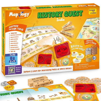 Imagimake Mapology History Quest educational board game exploring India's history with tokens and timeline