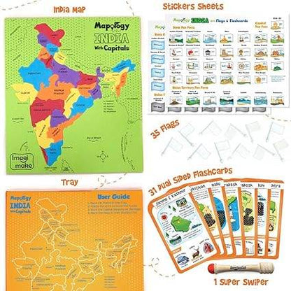 Imagimake Mapology India Map with Flash Card| Swipe & Reveal Card Game | Educational Toys for 7 + Years | Learning Toys | Puzzle Game for 7