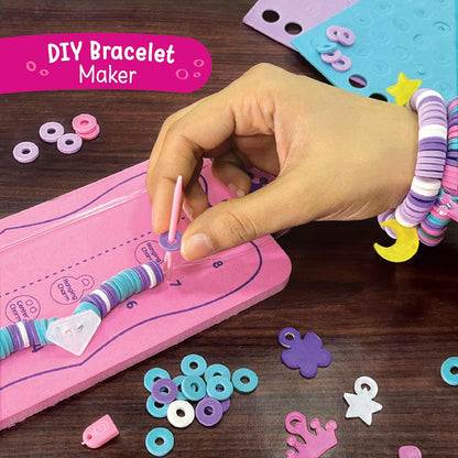 DIY bracelet maker in pink and purple for creating bead bracelets men of all ages