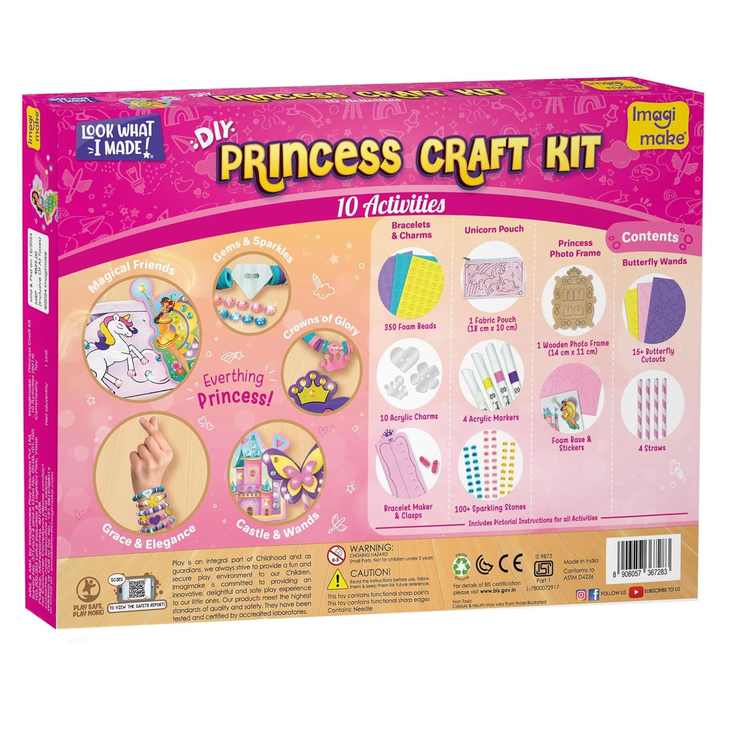 DIY craft kit for kids featuring bead bracelets men, charms, and various princess-themed activities