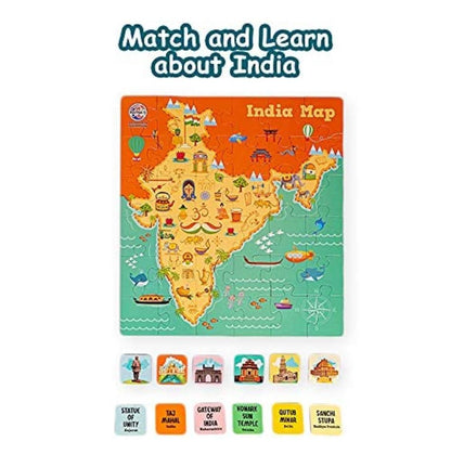 Colorful India map jigsaw puzzle for kids with illustrated landmarks and animals by T-Rex the toyland Sitamarhi