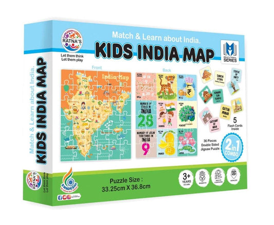 Kids India map jigsaw puzzle for kids with colorful pieces and educational flash cards