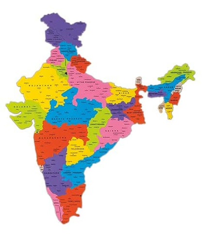 Colorful India map with labeled states for educational purposes and geographic awareness