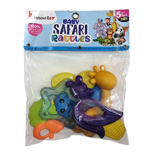 Safari rattle set for babies by T-Rex the toyland Sitamarhi with colorful animal-shaped rattles in a 5 piece pack