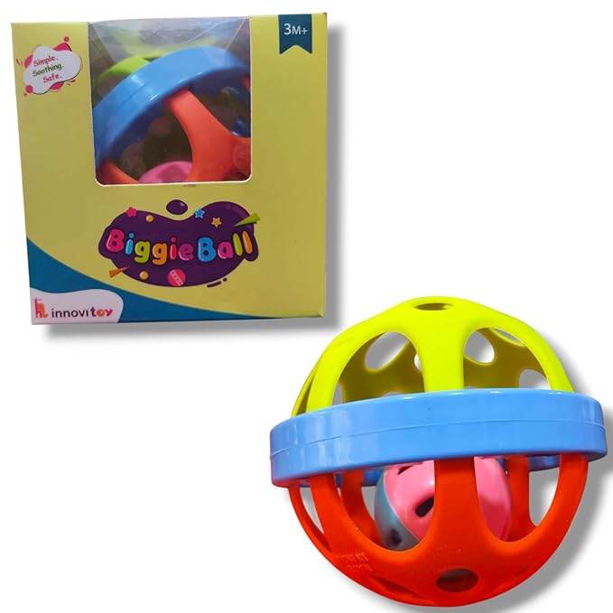 Colorful Biggie Ball sensory fidget toy for 3 months and older, designed for tactile exploration and play