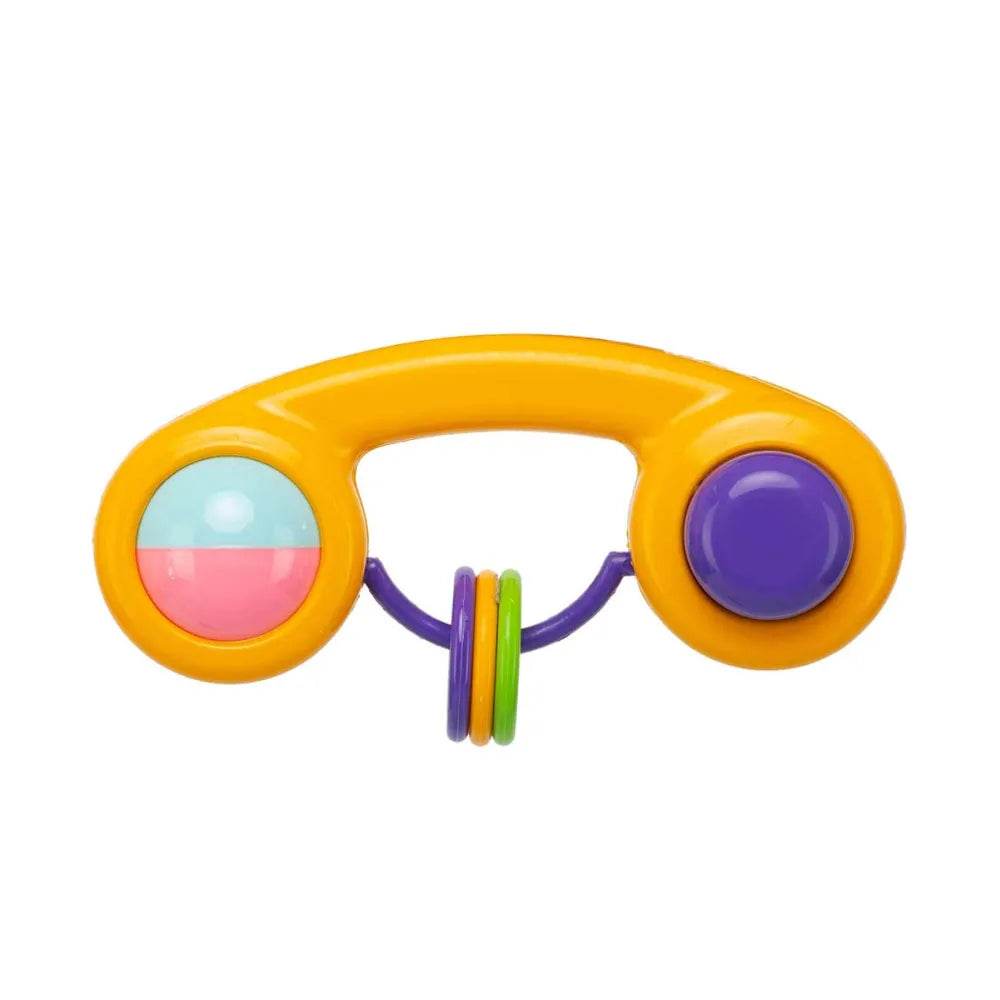 Colorful baby rattle set for infants with yellow handle and multicolored rings by T-Rex the toyland Sitamarhi