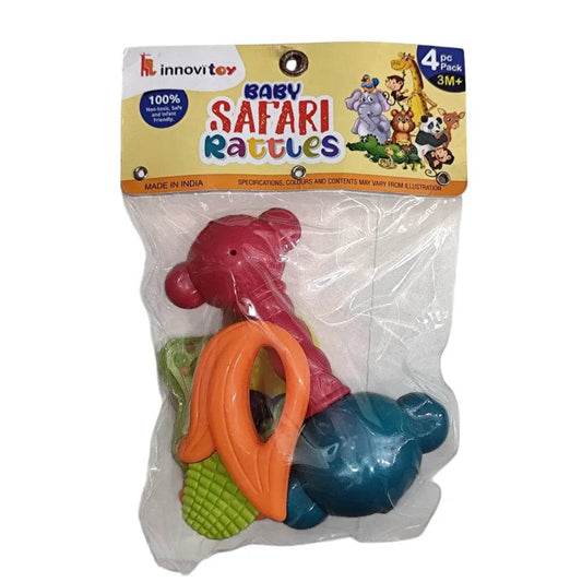 Baby rattle set with teethers featuring colorful animal shapes for infants and toddlers