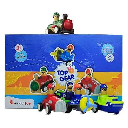 Top Gear Pull Back Toys For Kids set with colorful vehicles including car, plane, and boat by T-Rex the toyland Sitamarhi