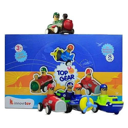 Top Gear Pull Back Toys For Kids set with colorful vehicles including car, plane, and boat by T-Rex the toyland Sitamarhi