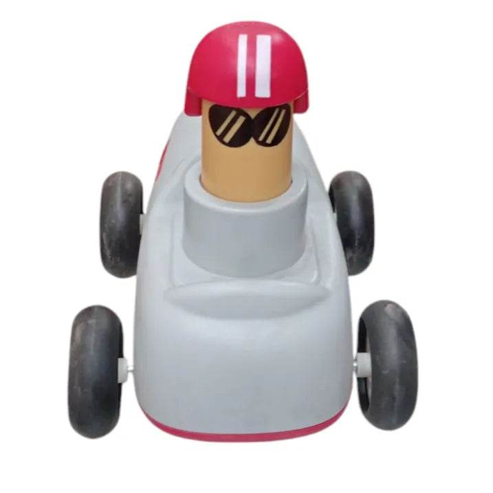 Top Gear Pull Back Toys For Kids gray race car with red helmeted driver and black wheels