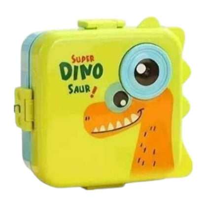 Bright green insulated bento box featuring a dinosaur design, perfect for kids lunch