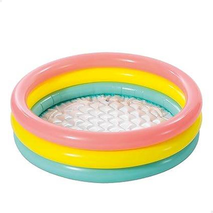 Colorful inflatable in pool for kids with three stacked rings for summer fun
