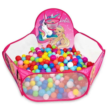 Pink Barbie basketball ball pool for kids with colorful plastic balls and unicorn design
