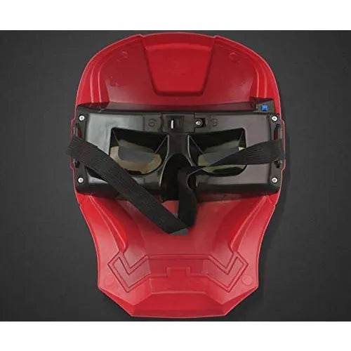 Red Iron Man mask for kids with adjustable black strap for comfortable fit