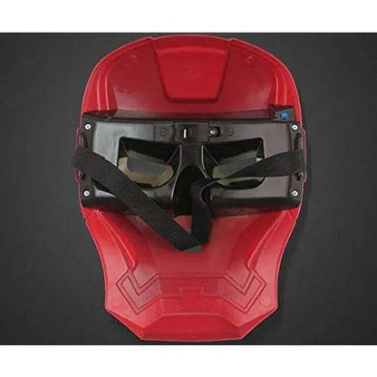 Red Iron Man mask for kids with adjustable black strap for comfortable fit