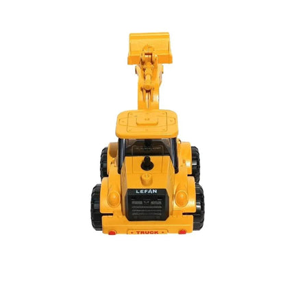 Yellow jcb skid steer toy for children, featuring movable parts for interactive play