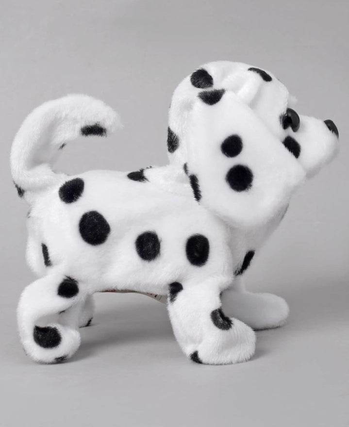 Fuzzbuzz Ms. Spotty Walking Dog plush toy in white with black spots for ages 3 and up