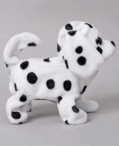 Fuzzbuzz Ms. Spotty Walking Dog plush toy in white with black spots for ages 3 and up