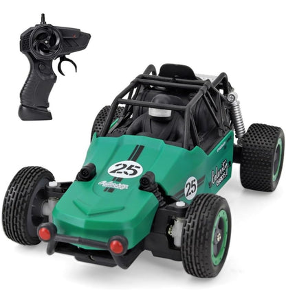 Green remote control mud race car with black roll cage and controller from T-Rex the Toyland Sitamarhi
