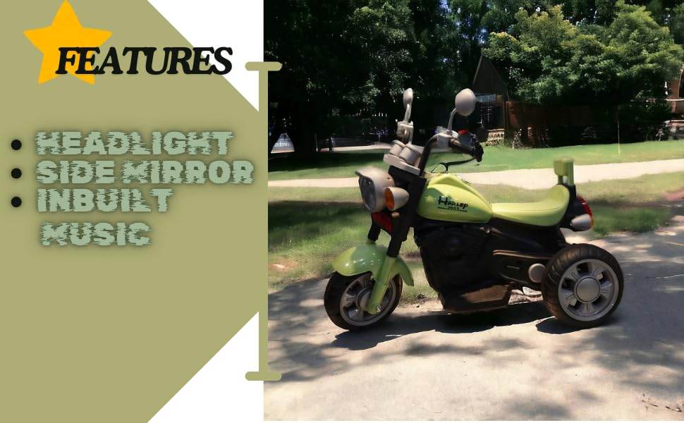 JoyRide Harley Battery Operated RideOn Bike for Kids with Music &Lights, for 2 to 5 Year Child with Foot Accelerator Made in India (Green) - T-Rex the toyland Sitamarhi